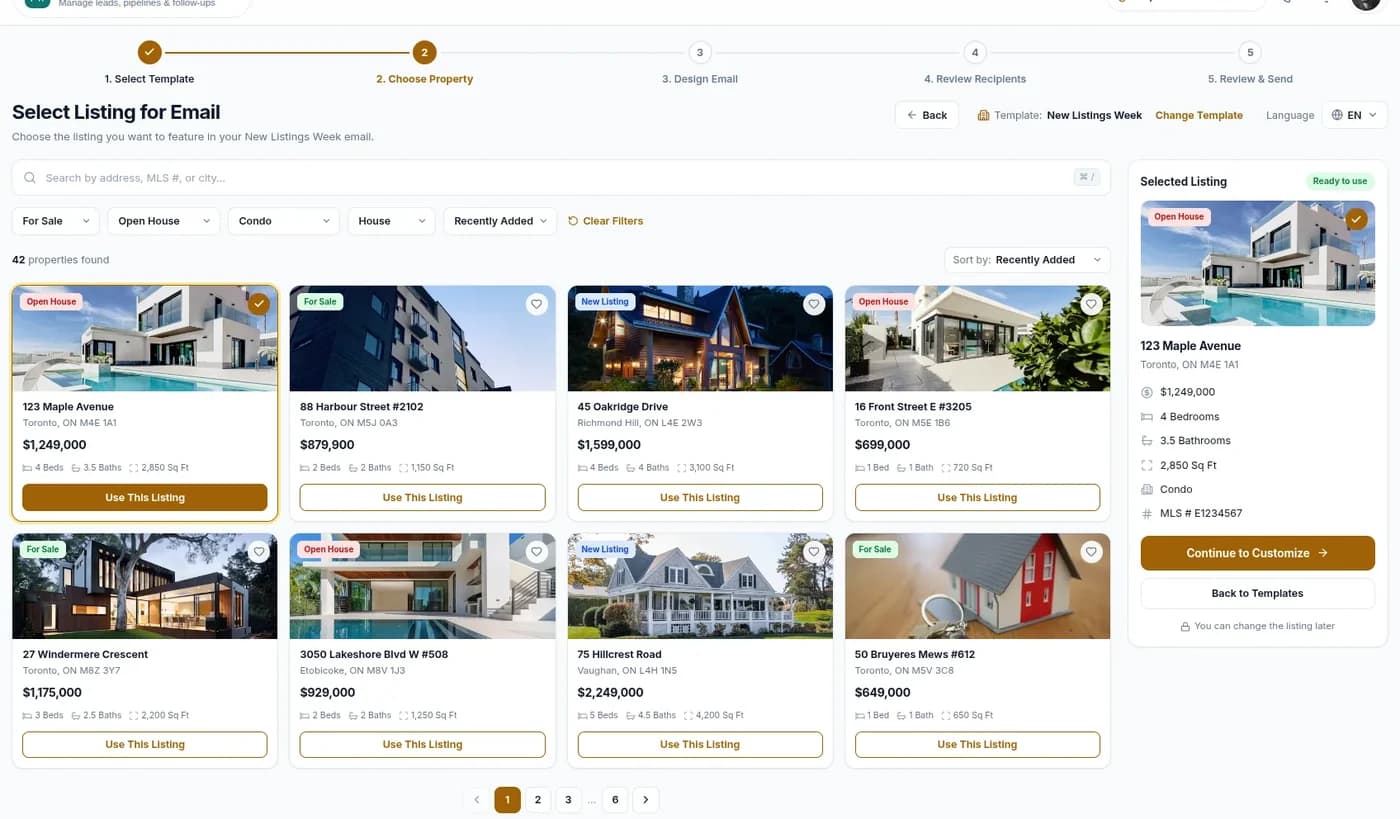 Choosing which listing to feature in an email campaign