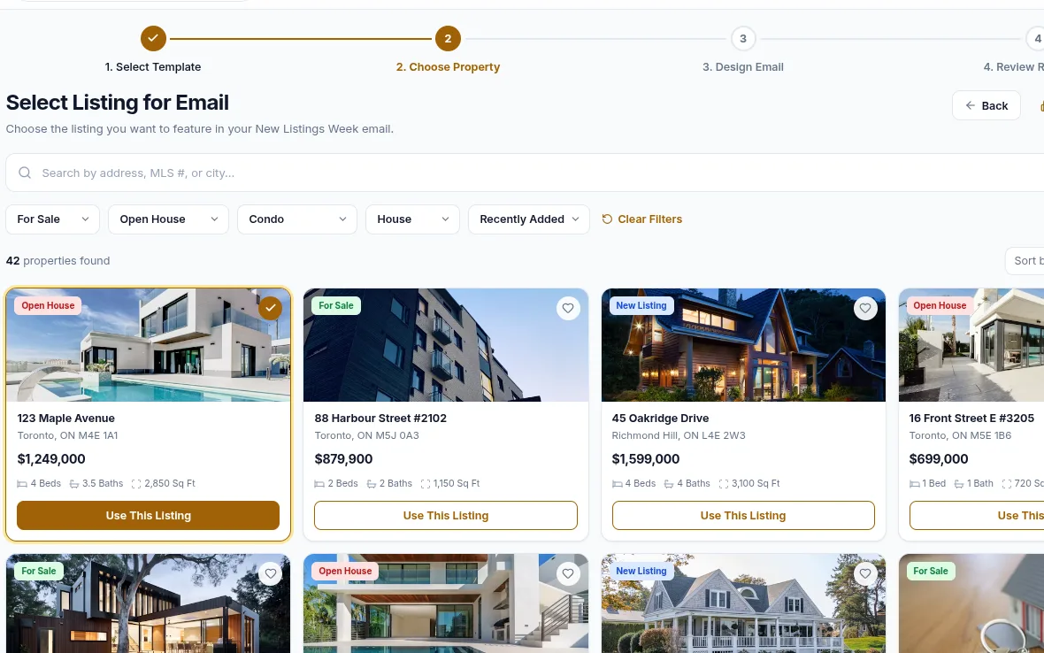 Choosing which listing to feature in an email campaign