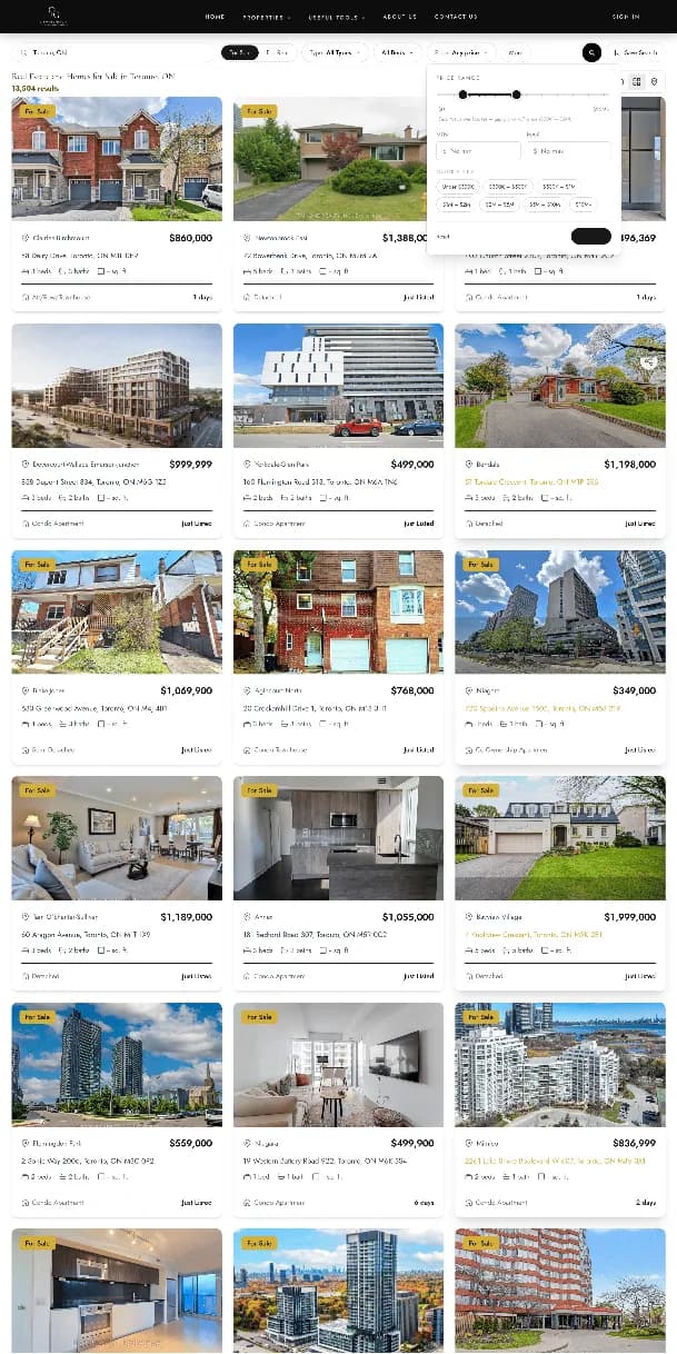 The same property search on a phone