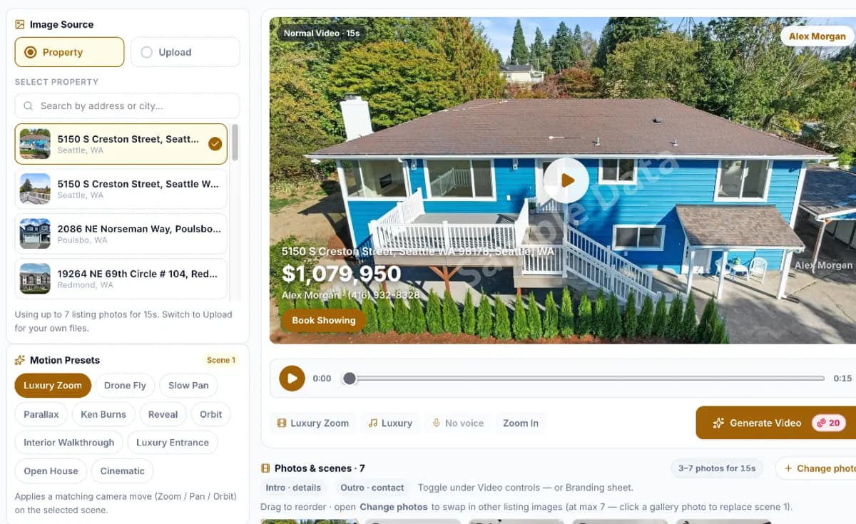 The real estate video studio, building a property video from listing photos