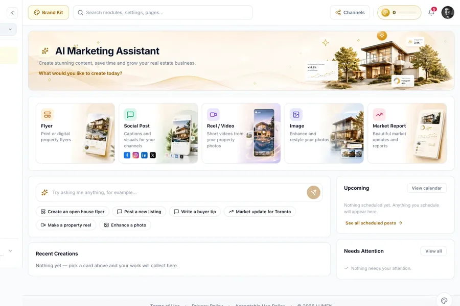 The AI marketing assistant offering flyer, social post, reel and market report creation