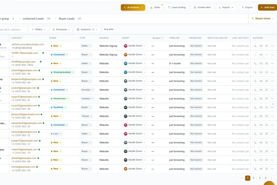 The lead routing screen, assigning incoming leads to agents