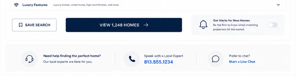 The save-search control and the alert opt-in for new matching homes