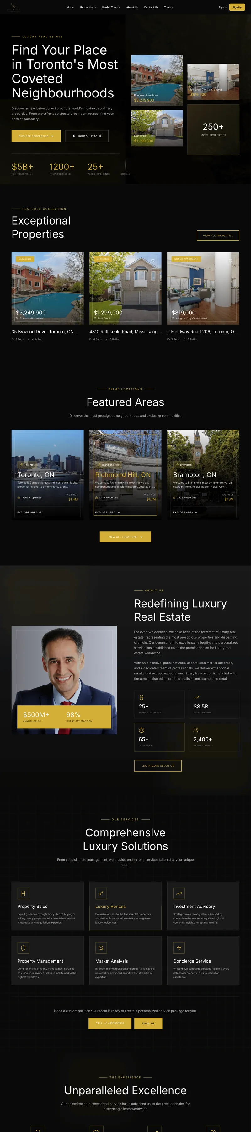 Citygate Gold theme — dark gold real estate website design