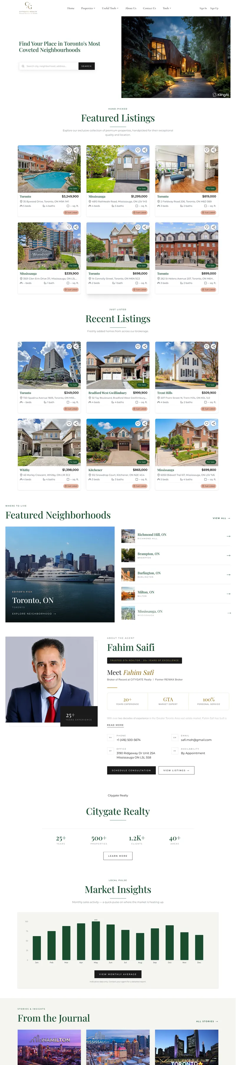 Citygate Light theme — light editorial real estate website design