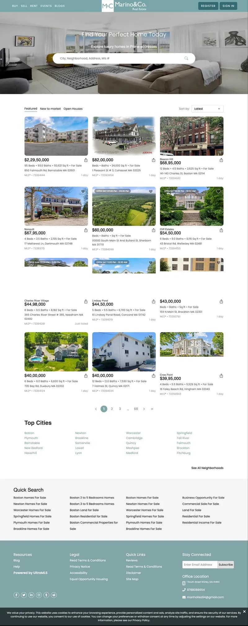 Marino & Co. theme — teal classic real estate website design