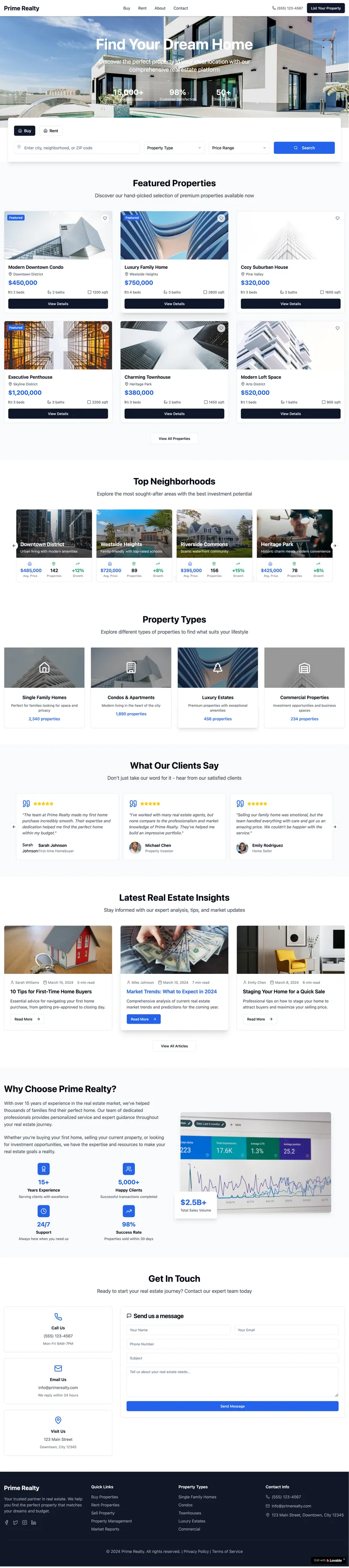 Prime theme — clean blue real estate website design