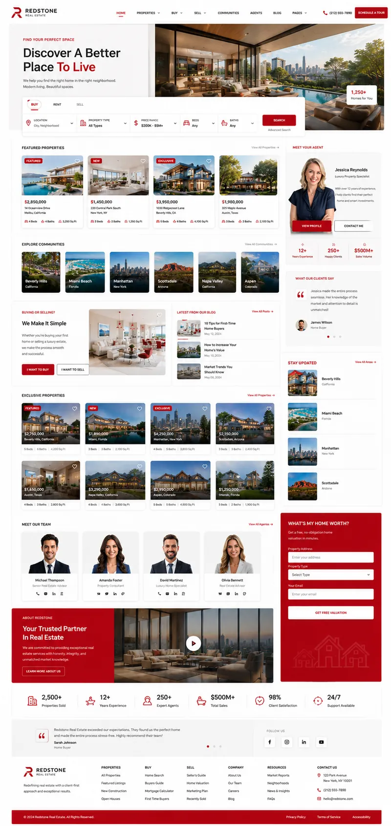 Redstone theme — bold accent real estate website design