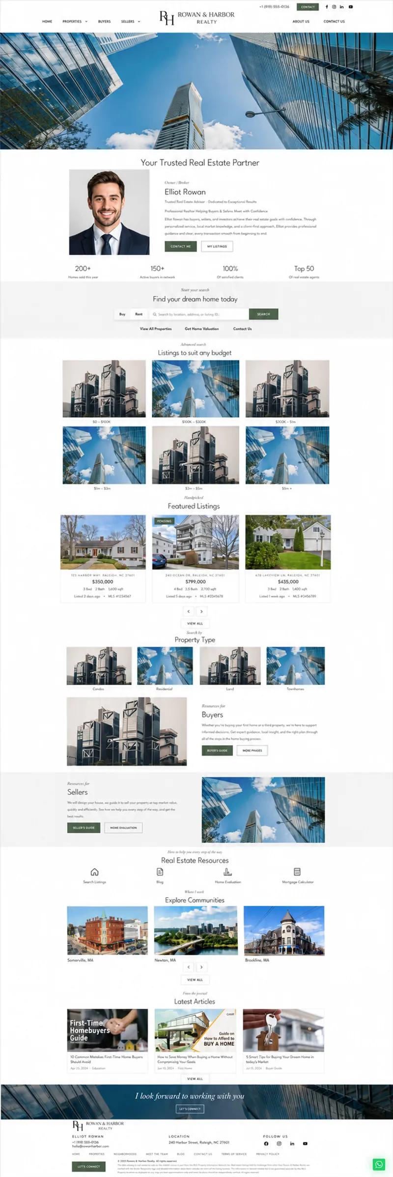 Rowan & Harbor theme — classic broker real estate website design