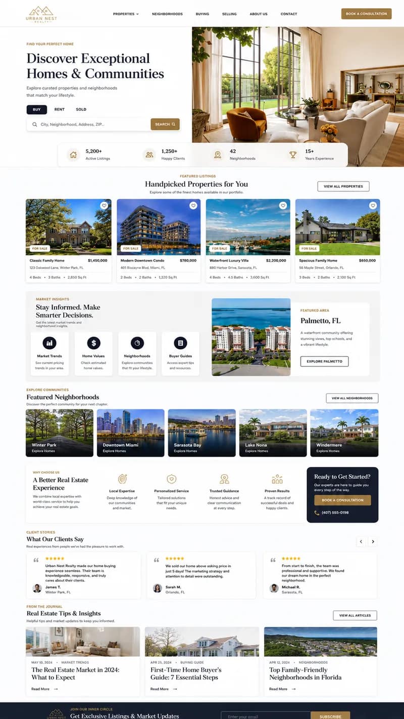 Urban Nest theme — warm minimal real estate website design